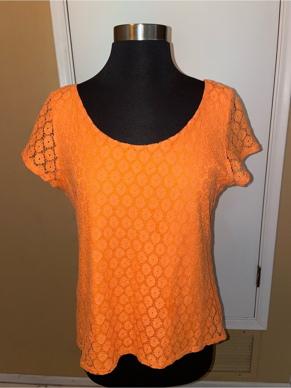 Intricate Lace Orange Short Sleeve Alex Marie Top